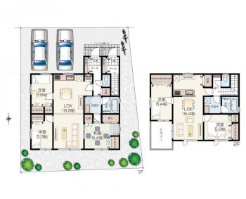 LDKを中心に繋がる!完全分離型二世帯住宅の間取りプラン 3LDK+2LDK